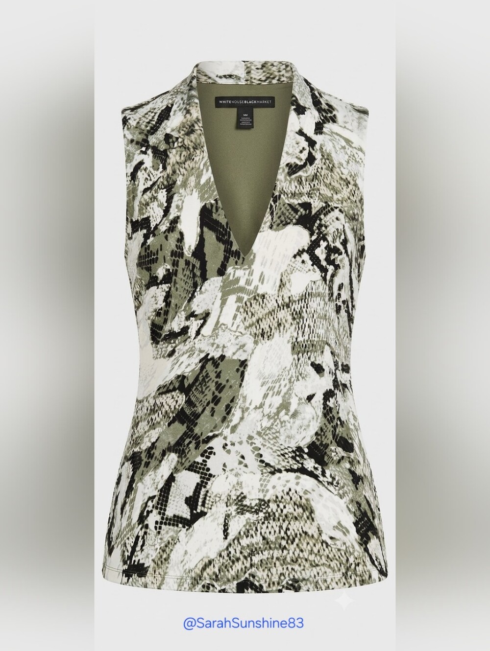 White House Black Market Olive & White Printed V-Neck Dress